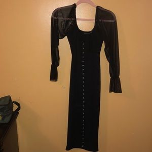Black long sleeve dress mesh sleeves